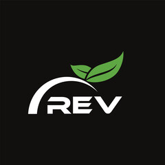 REV letter nature logo design on black background. REV creative initials letter leaf logo concept. REV letter design.