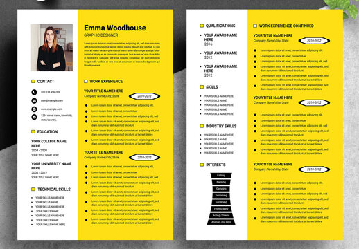 Modern Resume Yellow Color Design Template