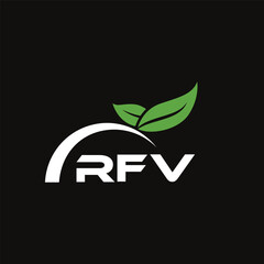RFV letter nature logo design on black background. RFV creative initials letter leaf logo concept. RFV letter design.