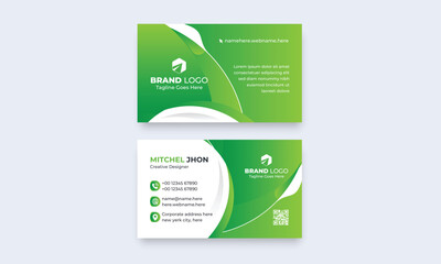 Modern Professional Business Card Template Creative Concept Visiting Design Background Green Color.