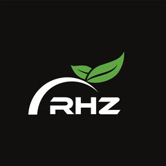 Fototapeta premium RHZ letter nature logo design on black background. RHZ creative initials letter leaf logo concept. RHZ letter design.