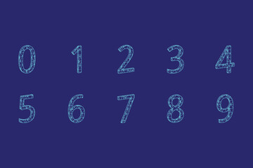 3d technology number font from zero to nine