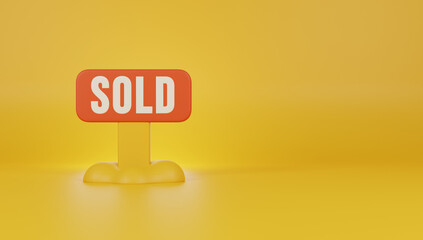 A sign that says sold on it, 3D Illustration