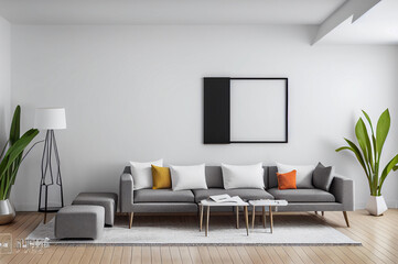 Minimalist Living Room Mockups: A Set of Empty Poster Frames in a Modern and Clean Interior, Perfect for Artwork Displays