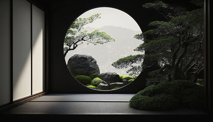earth in the window japanese zen theme generative ai