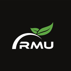 Fototapeta premium RMU letter nature logo design on black background. RMU creative initials letter leaf logo concept. RMU letter design.