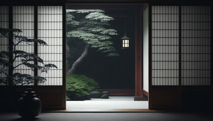 japanese gate in the night japanese zen theme generative ai