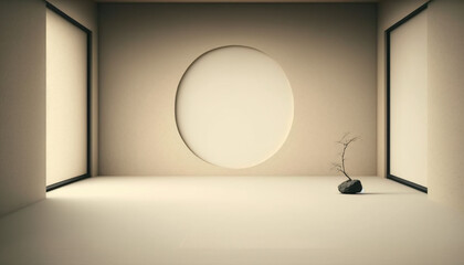 3d render of a room with a lamp japanese zen theme generative ai