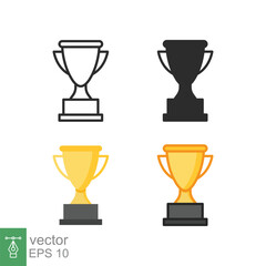 Trophy icon in different style. Line, solid, flat, filled outline symbol for design. Winner, award, cup, champ, contest, prize, won concept. Vector illustration isolated on white background. EPS 10.