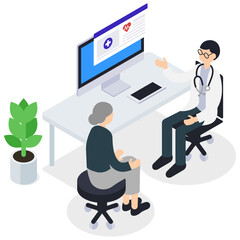 診察する男性医師とシニアの女性患者