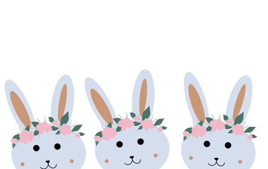 Happy Easter! Background with a cute Easter bunny and flowers.Delicate pink background with a bunny for Easter