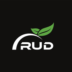 RUD letter nature logo design on black background. RUD creative initials letter leaf logo concept. RUD letter design.