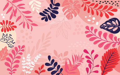 Design banner frame background .Colorful poster background vector illustration.Exotic plants, branches,art print for beauty, fashion and natural products,wellness, wedding and event.