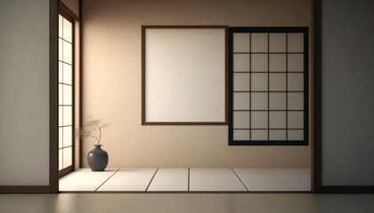 room with a window japanese zen theme generative ai