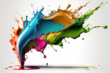 Colorful Liquid Paint Splash on a White Background. Generative Ai