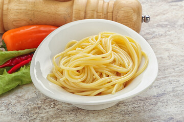 Italian pasta boiled spaghetti with oil
