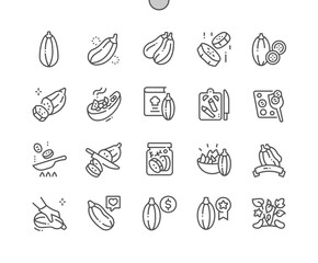 Fototapeta na wymiar Zucchini. Eggplant.Vegetable harvest. Cooking, recipes and price. Food shop, supermarket. Pixel Perfect Vector Thin Line Icons. Simple Minimal Pictogram