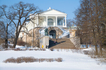 The old Cameron Gallery in winter landscape. Alexander Park in Tsarskoye Selo