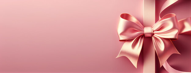 pink ribbon with bow on pink background, Generative Ai