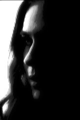 Abstract woman silhouette portrait illustration in halftone black and white television screen...
