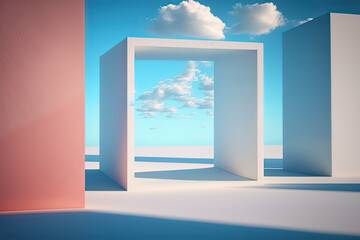 Geometric Display with stunning blue sky backdrop. Photo generative AI