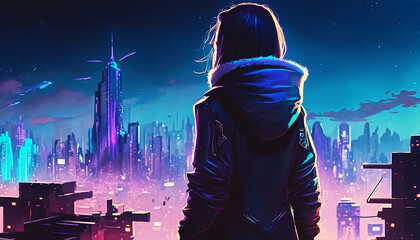 Women in the night city. Ai generated