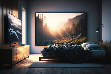 Bedroom with tv. Ai generated
