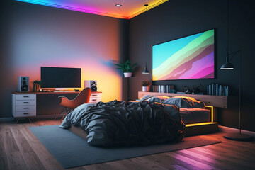 Bedroom with tv. Ai generated