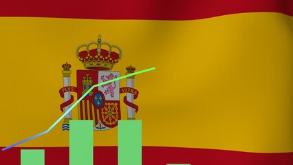 Charts with increasing trend overlayed on the flag of   - Spain - Powered by Adobe