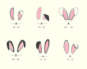 Easter bunny ear illustartion set, Bunny face with whiskers and paw