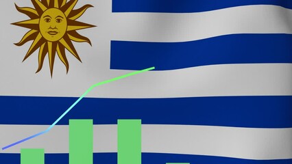 Charts with increasing trend overlayed on the flag of   - Uruguay - Powered by Adobe