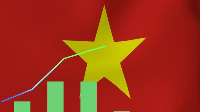 Charts with increasing trend overlayed on the flag of   - Vietnam