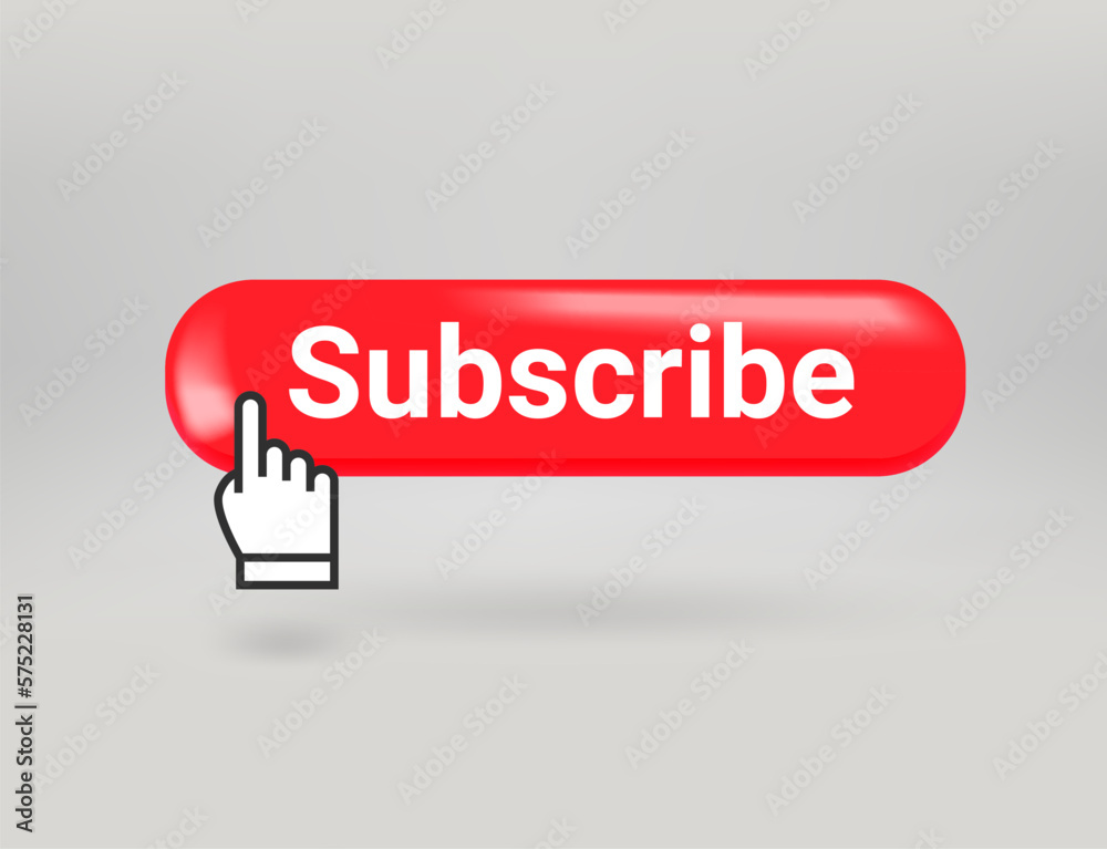 Poster Subscribe button with pointer. 3d vector objects isolated on transparent background