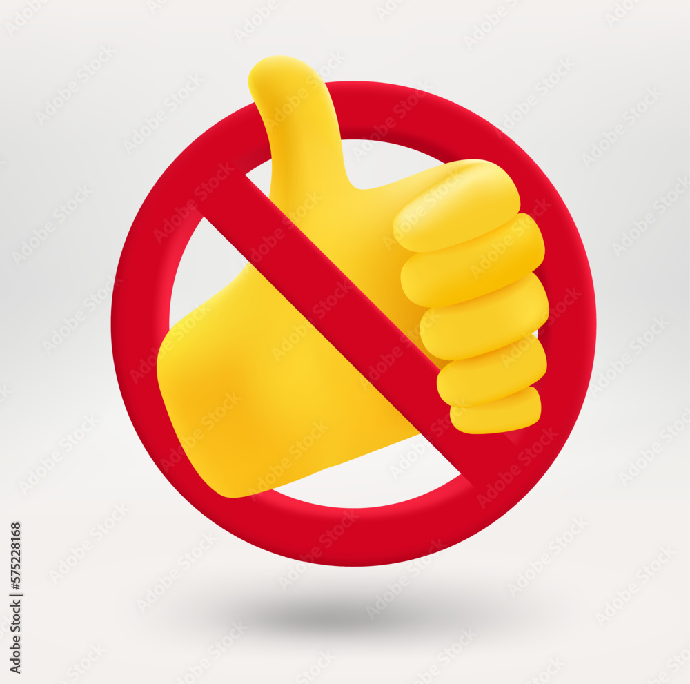 Poster Hand with six fingers in a red circle with crossed line. No Artificial Intelligence concept. 3d vector icon 
