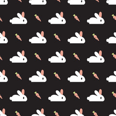 White Little Bunnies and Carrots Snack Vector Seamless Pattern