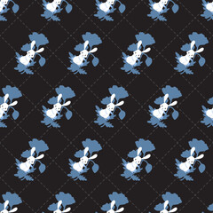 Rabbits Play Sweet Floral Garden Vector Seamless Pattern