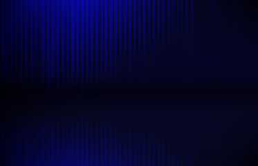 Abstract illuminated empty dark blue stage with drapery. Design template. 3d vector background