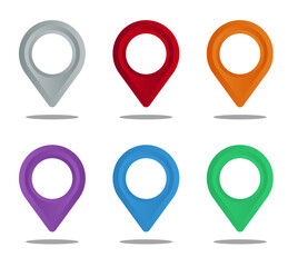set of colorful pointers on white background with shadow, Checkmark icon. Approvement concept, Geolocation map mark, point location