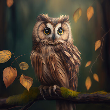 a painting of an owl sitting on a branch, a photorealistic painting 
