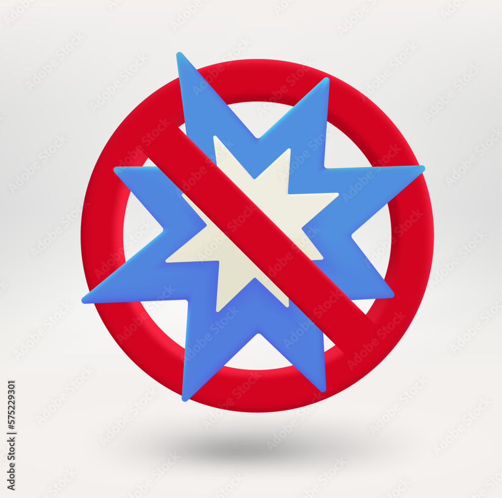 Aufkleber Comic flash symbol in a red circle with crossed line. 3d vector icon 
