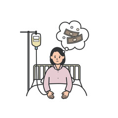 入院費用を心配する女性患者のイラスト
