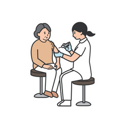 看護師から注射を受ける年配女性のイラスト