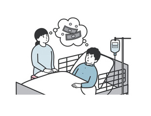入院費用を心配する夫婦のイラスト