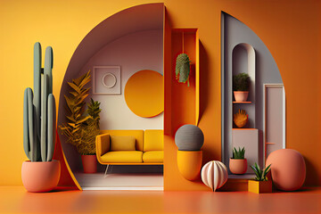 Creative interior design with minimalist color concept.