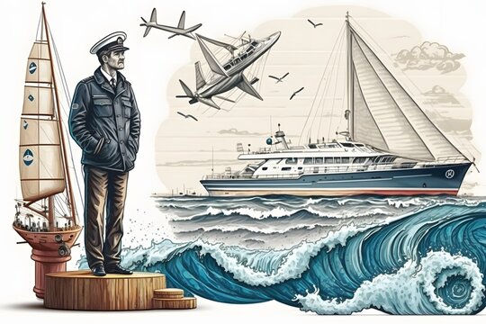 drawing of ship and sailor created using AI Generative Technology