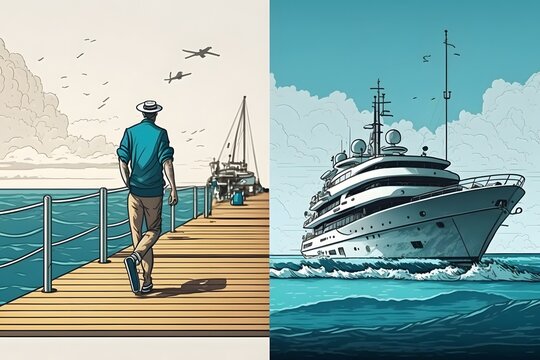 drawing of ship and sailor created using AI Generative Technology