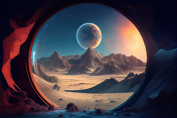 Fototapeta na wymiar Exoplanet exploration, fantasy and surreal landscapes.