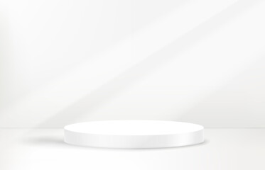illuminated empty white interior with podium. Showcase template for product design. 3d vector background