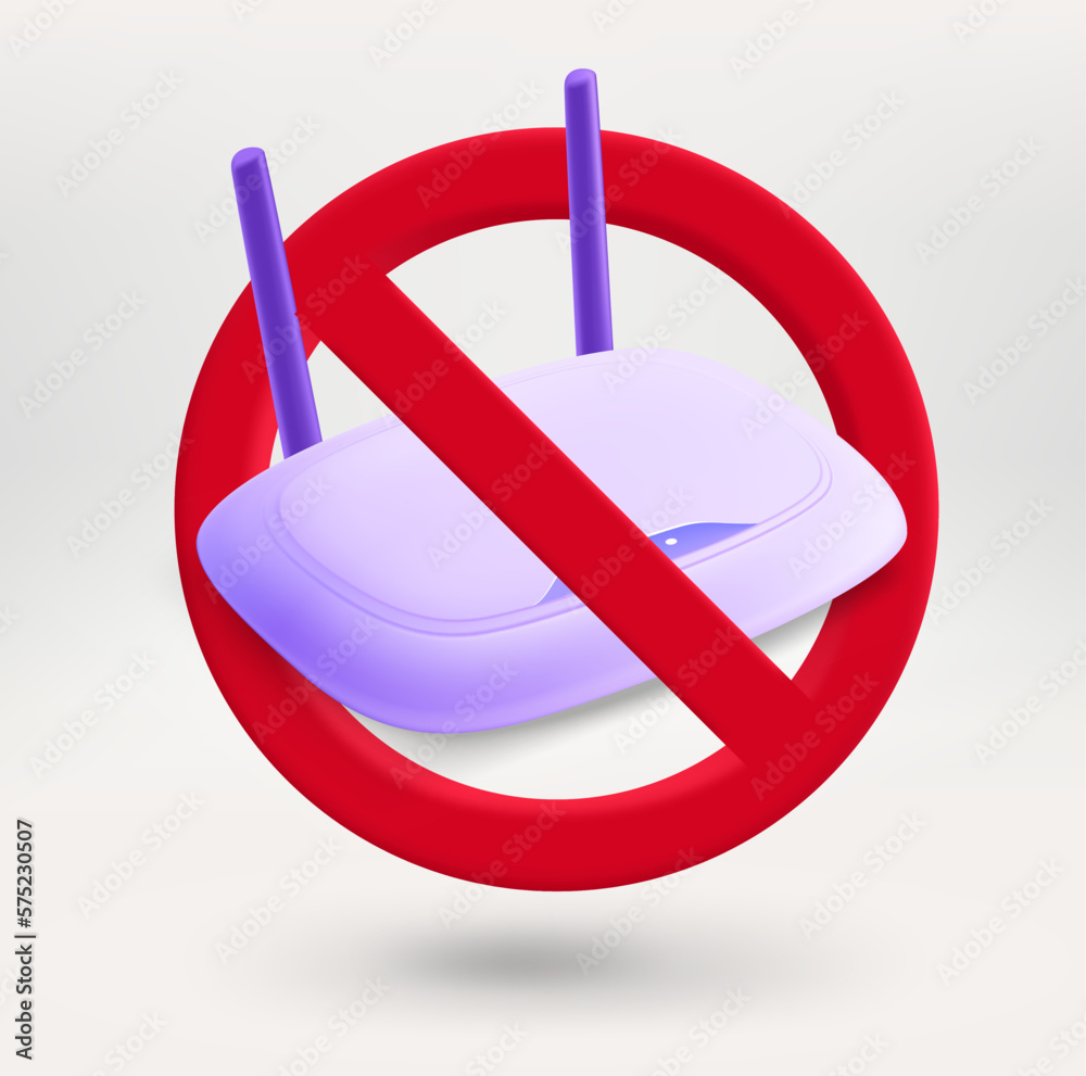 Fototapete Modern router icon in red circle with crossed line. No wireless connection concept. 3d vector icon 
