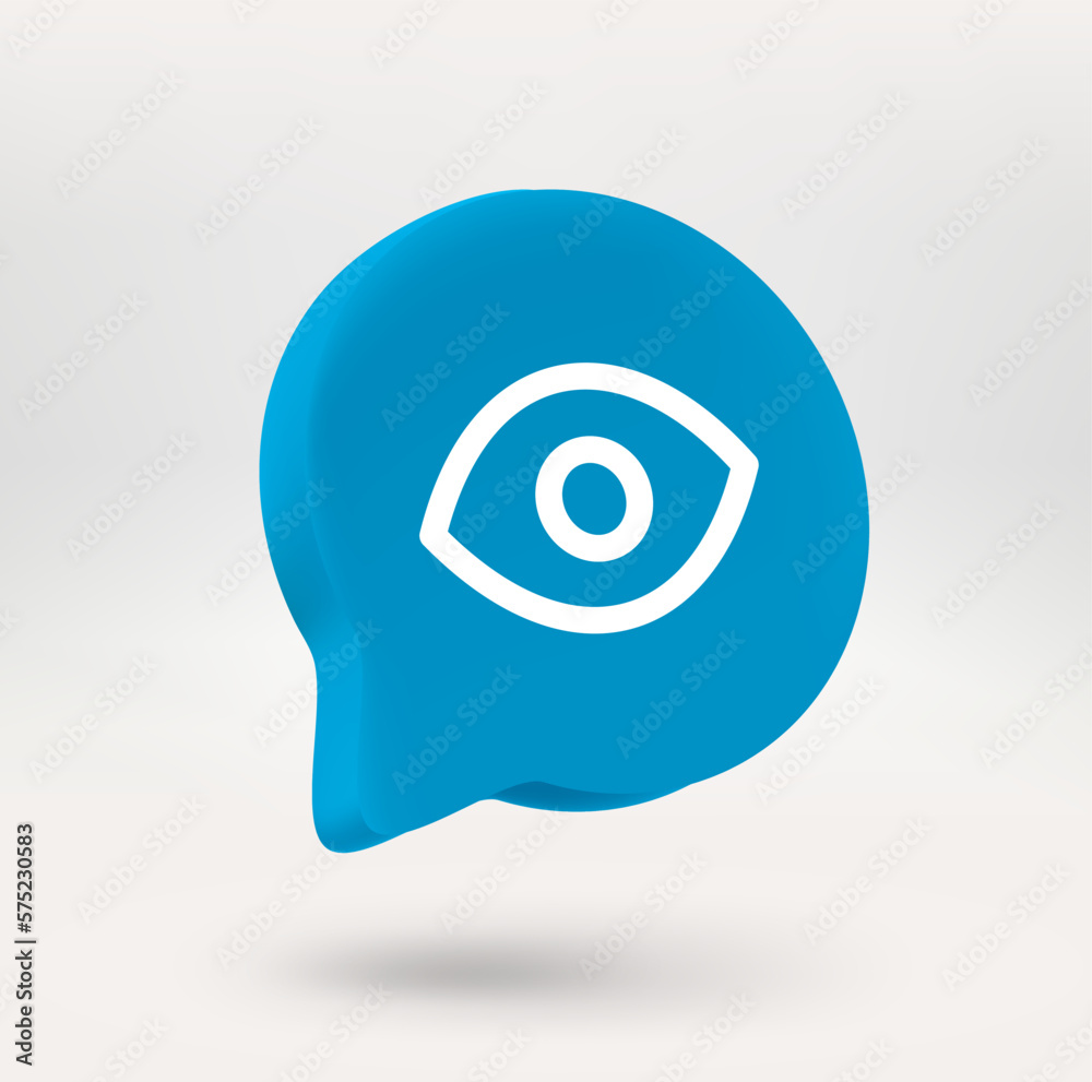 Poster Speech bubble icon with eye. 3d vector icon isolated on white background